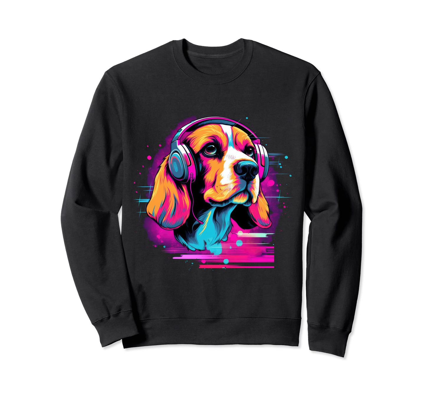 Beagle Headphones Rainbow Sweatshirt - Unique Graphic Men Women - T-Shirt, Sweatshirt, Hoodie