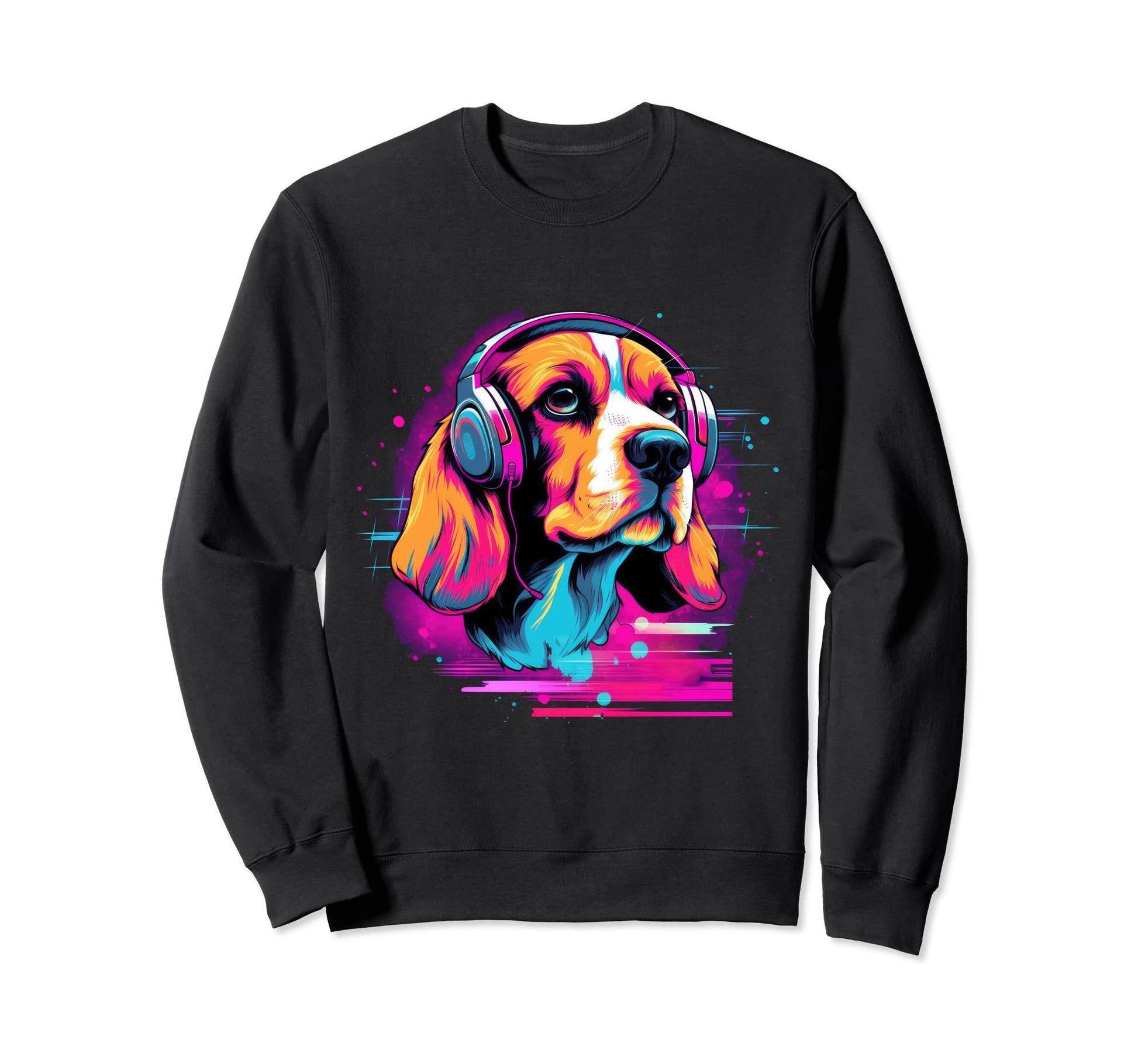 Beagle Headphones Rainbow Sweatshirt - Unique Graphic Men Women - T-Shirt, Sweatshirt, Hoodie