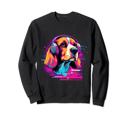 Beagle Headphones Rainbow Sweatshirt - Unique Graphic Men Women - T-Shirt, Sweatshirt, Hoodie