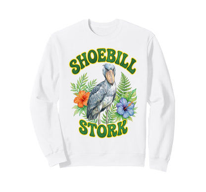 Shoebill Stork Groovy Floral Sweatshirt - Aesthetic Graphic for Adults - T-Shirt, Sweatshirt, Hoodie