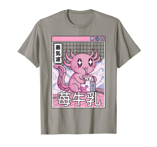Axolotl Strawberry Milk Kawaii Vaporwave T-Shirt - Graphic Print Men Women - T-Shirt, Sweatshirt, Hoodie