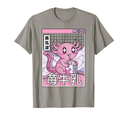 Axolotl Strawberry Milk Kawaii T-Shirt - Fun Novelty Design Men Women - T-Shirt, Sweatshirt, Hoodie