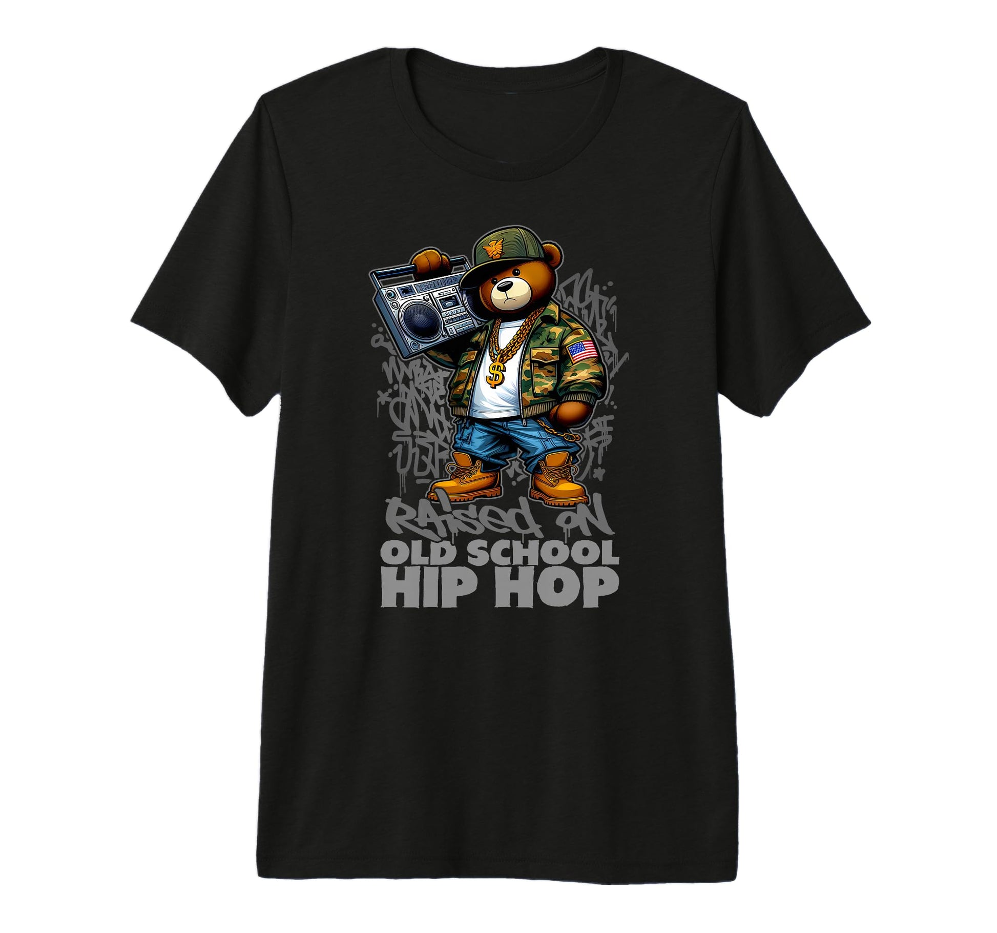 Raised Old School Hip Hop Teddy Bear 80S T-Shirt - Trendy Graphic Unisex - T-Shirt, Sweatshirt, Hoodie