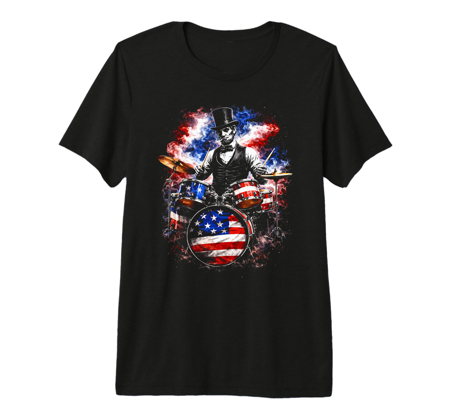 Abe Lincoln Abraham Playing Drums T-Shirt - Fun Novelty Design for Adults - T-Shirt, Sweatshirt, Hoodie