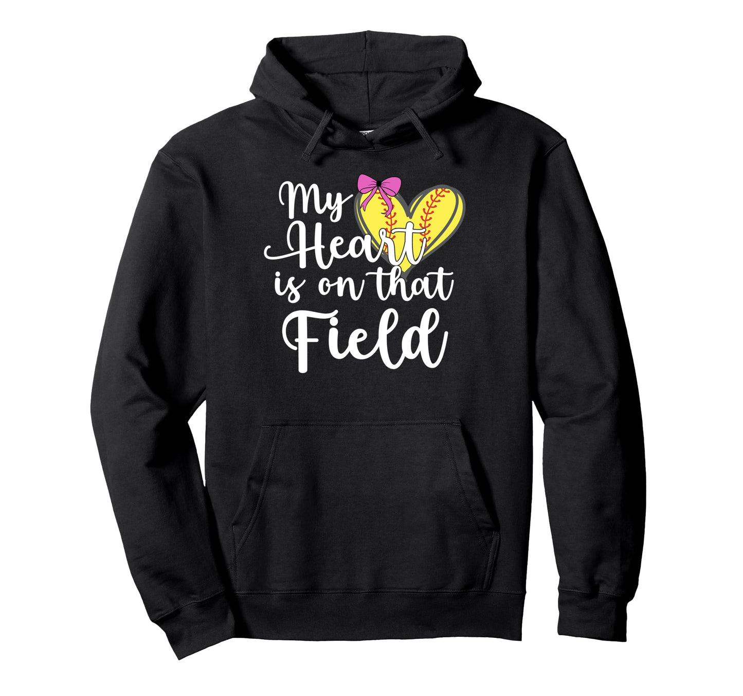 Softball Mom Coquette Bow My Heart Is Hoodie - Graphic Print Men Women - T-Shirt, Sweatshirt, Hoodie