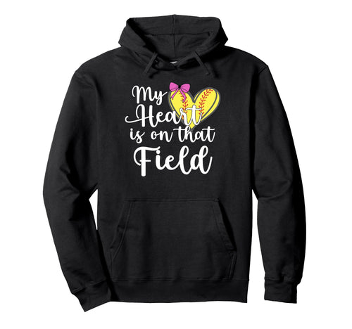 Softball Mom Coquette Bow My Heart Is Hoodie - Graphic Print Men Women - T-Shirt, Sweatshirt, Hoodie