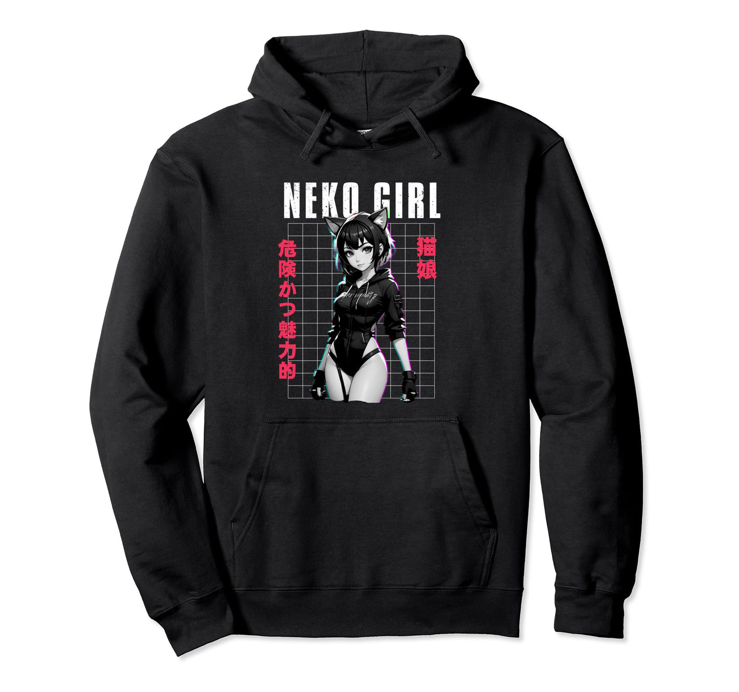 Japanese Anime Neko Urban Cyber Hoodie - Graphic Print for Adults - T-Shirt, Sweatshirt, Hoodie