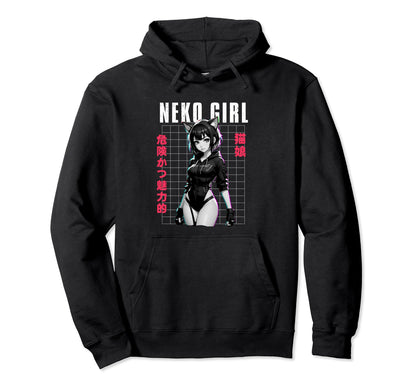 Japanese Anime Neko Urban Cyber Hoodie - Graphic Print for Adults - T-Shirt, Sweatshirt, Hoodie