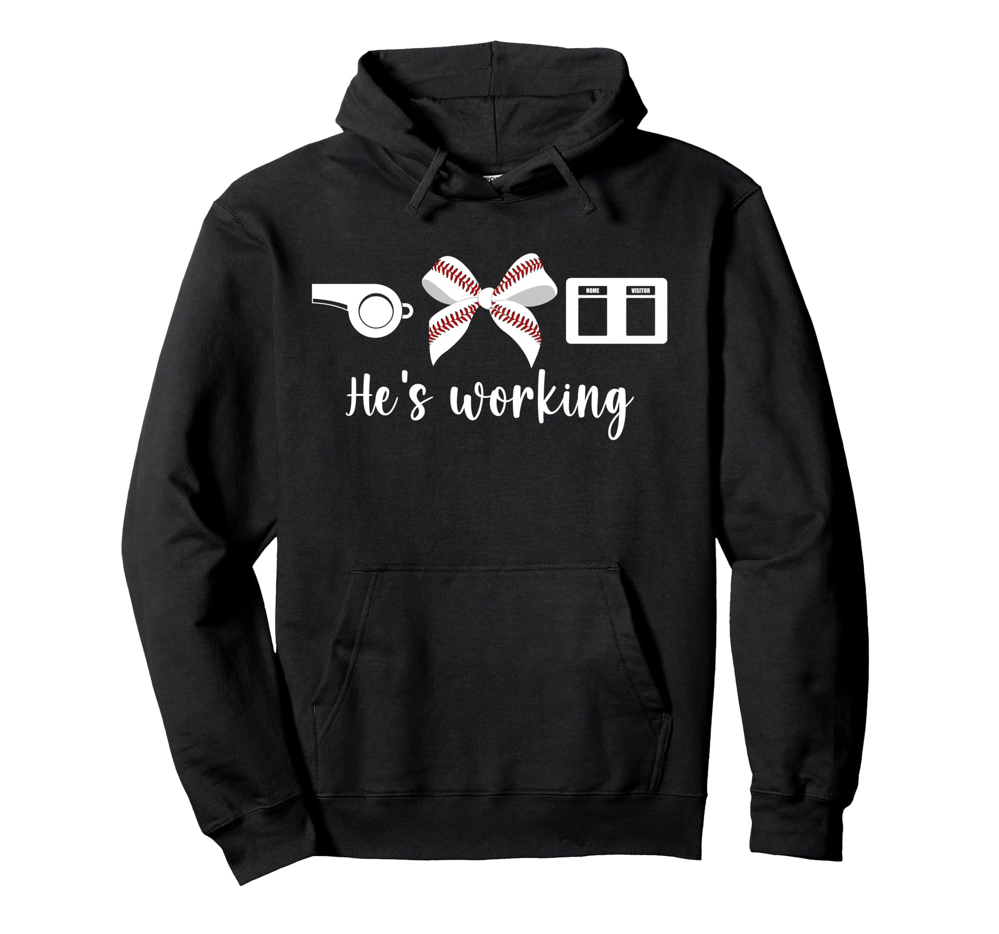 Hes Working Baseball Wife Baseball Player Hoodie - Unique Graphic Unisex - T-Shirt, Sweatshirt, Hoodie