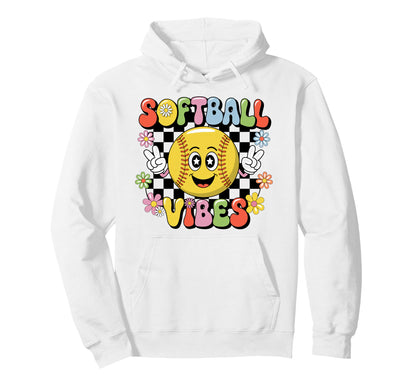 Softball Vibes Groovy Game Day Hoodie - Aesthetic Graphic Unisex - T-Shirt, Sweatshirt, Hoodie