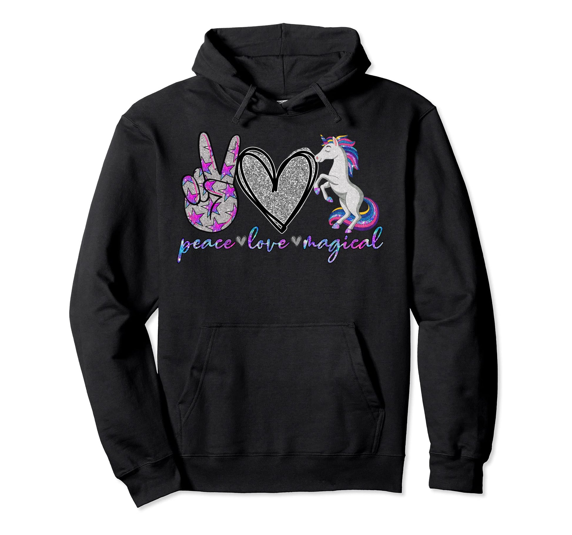 Peace Love Unicorn Hoodie - Fun Novelty Design Men Women - T-Shirt, Sweatshirt, Hoodie