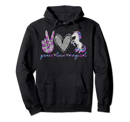 Peace Love Unicorn Hoodie - Fun Novelty Design Men Women - T-Shirt, Sweatshirt, Hoodie