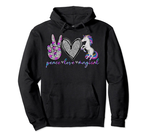 Peace Love Unicorn Hoodie - Fun Novelty Design Men Women - T-Shirt, Sweatshirt, Hoodie