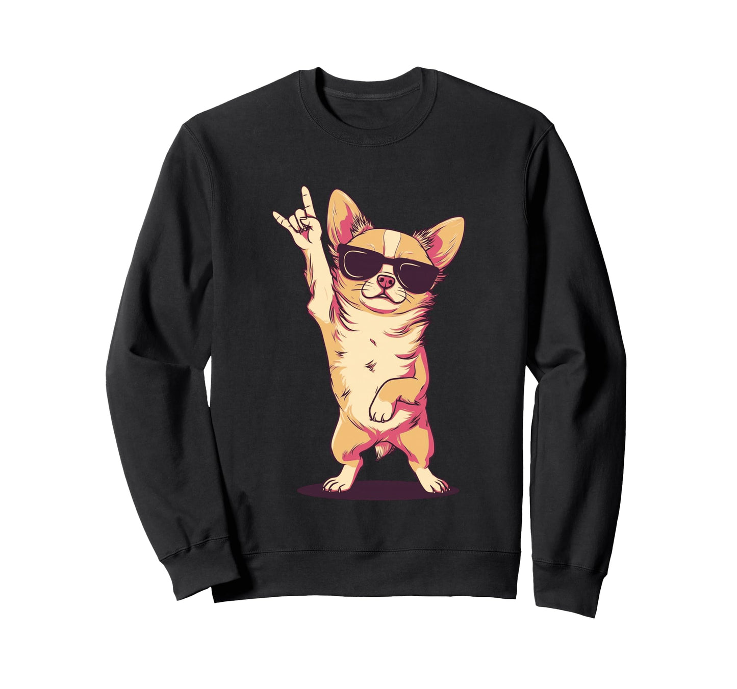 Chihuahua Dog Rock Hand Sign Sweatshirt - Casual Everyday Wear Men Women - T-Shirt, Sweatshirt, Hoodie