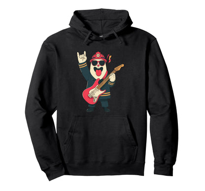 Funny Cartoon Firefighter Guitar Player Hoodie - Custom Art Print Unisex - T-Shirt, Sweatshirt, Hoodie