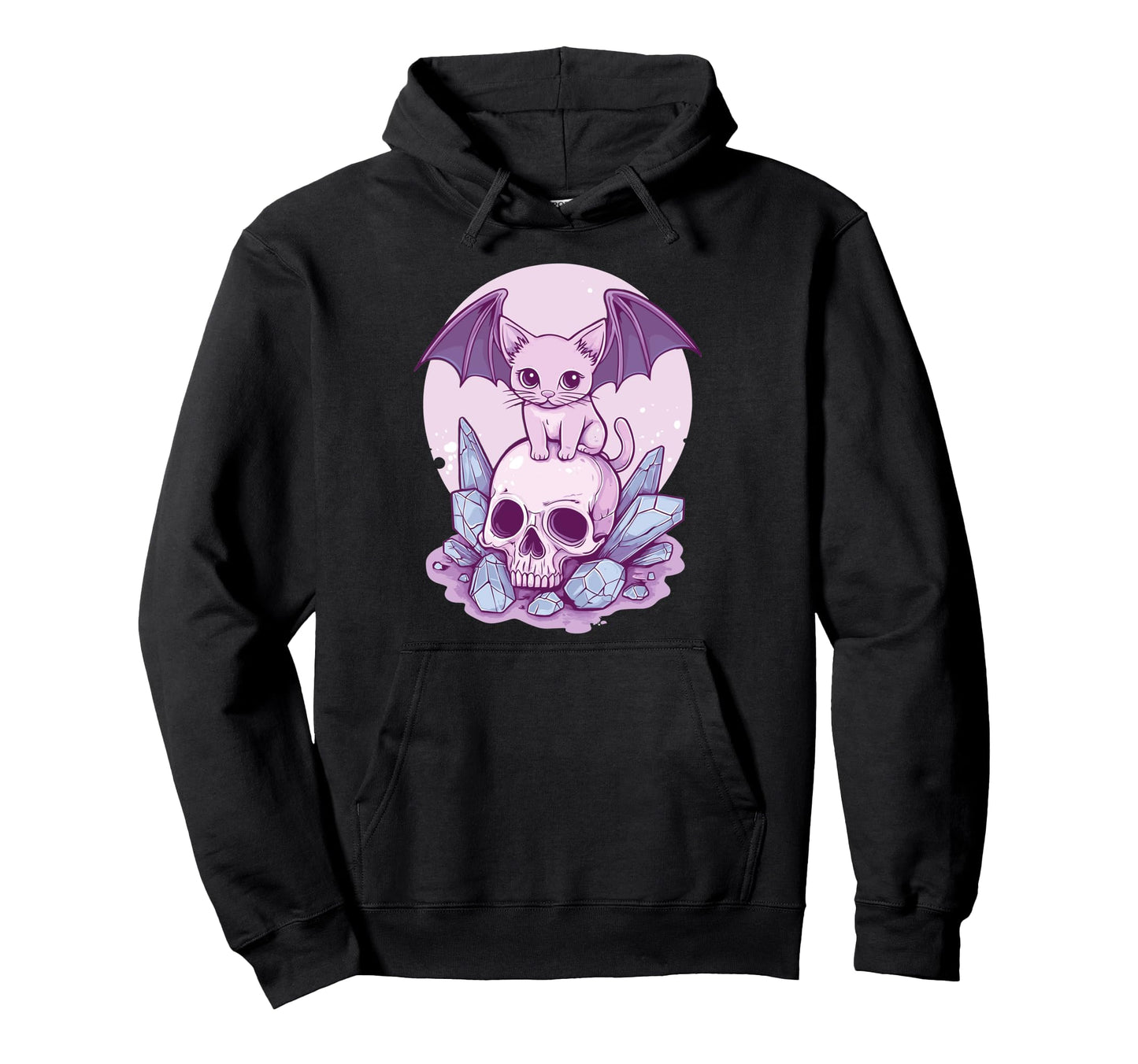 Pastel Goth Cat Bat Wings Skull Hoodie - Fun Novelty Design for Adults - T-Shirt, Sweatshirt, Hoodie