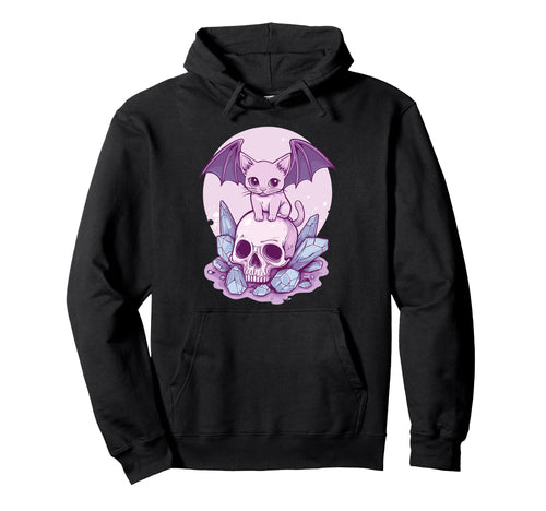 Pastel Goth Cat Bat Wings Skull Hoodie - Fun Novelty Design for Adults - T-Shirt, Sweatshirt, Hoodie