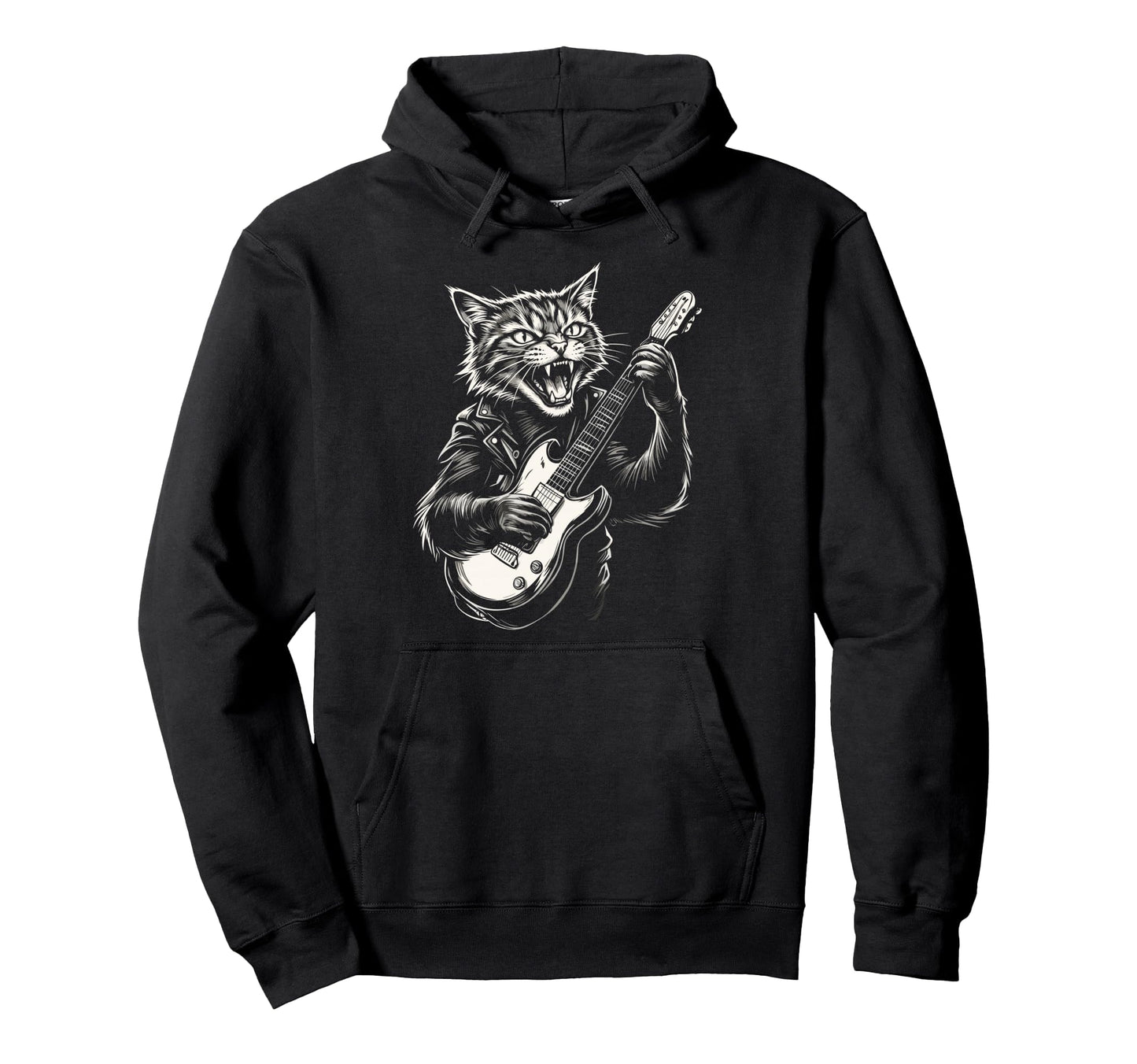Funny Cat Playing Guitar Heavy Metal Punk Hoodie - Graphic Print Men Women - T-Shirt, Sweatshirt, Hoodie