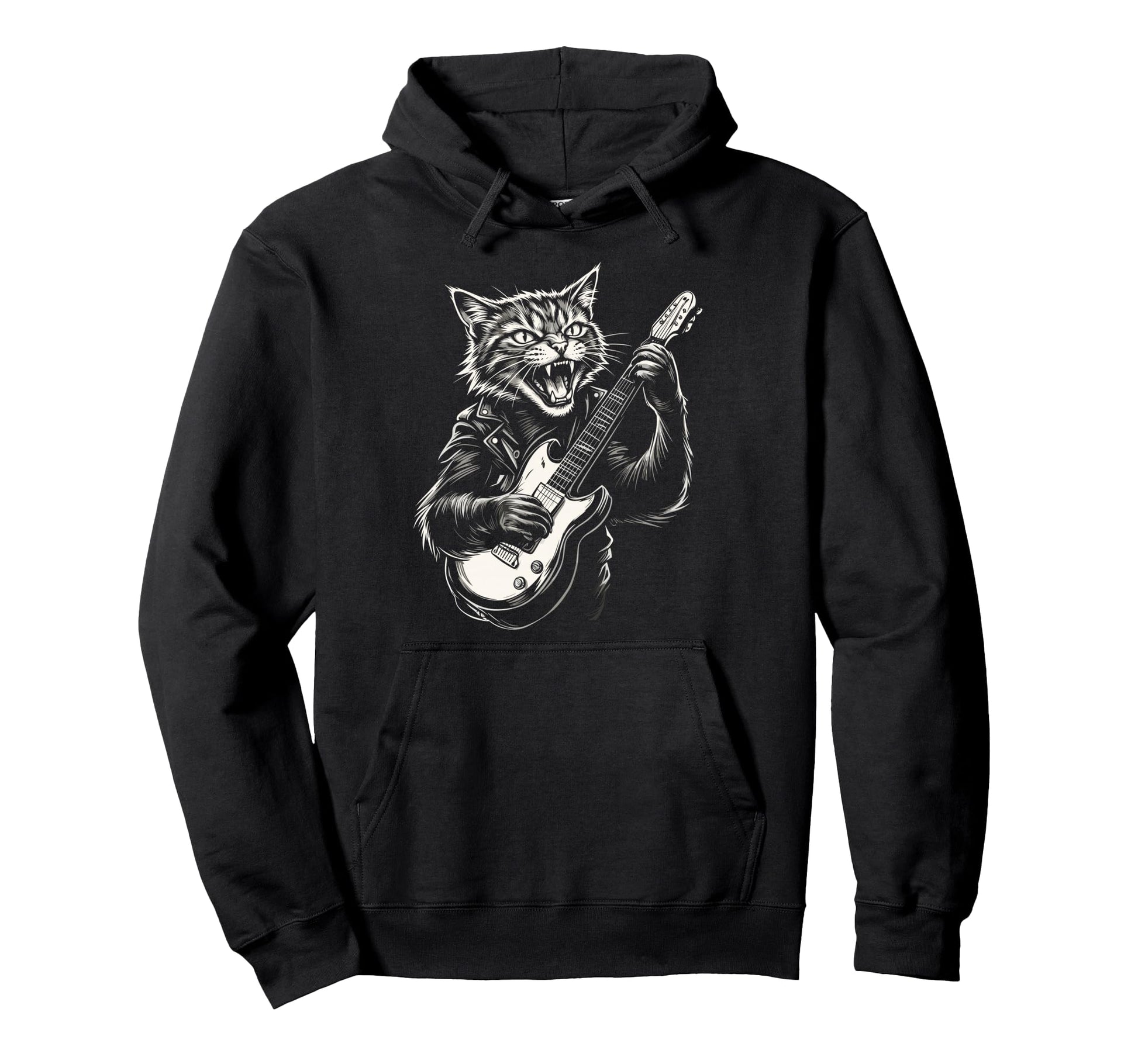 Funny Cat Playing Guitar Heavy Metal Punk Hoodie - Graphic Print Men Women - T-Shirt, Sweatshirt, Hoodie