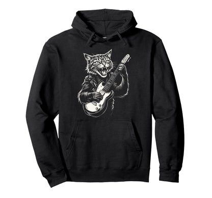 Funny Cat Playing Guitar Heavy Metal Punk Hoodie - Graphic Print Men Women - T-Shirt, Sweatshirt, Hoodie