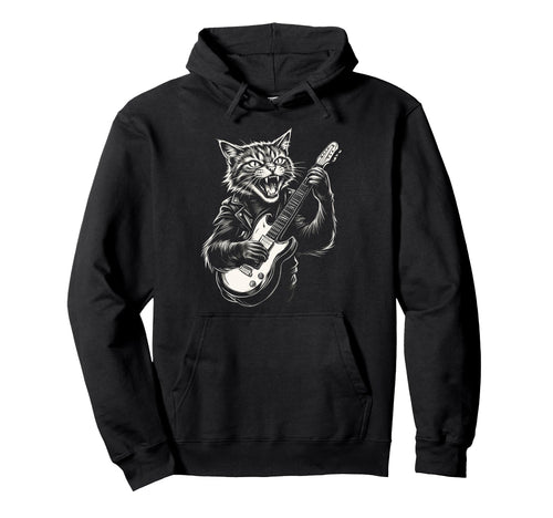 Funny Cat Playing Guitar Heavy Metal Punk Hoodie - Graphic Print Men Women - T-Shirt, Sweatshirt, Hoodie