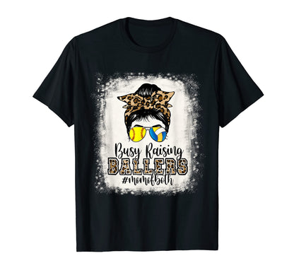 Busy Raising Ballers Mom Both Softball T-Shirt - Custom Art Print Unisex - T-Shirt, Sweatshirt, Hoodie