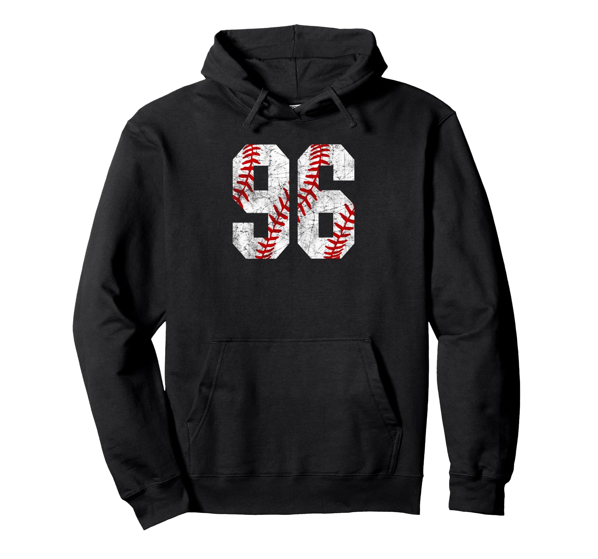 Distressed Baseball Number 96 Jersey Hoodie - Novelty Apparel for Adults - T-Shirt, Sweatshirt, Hoodie