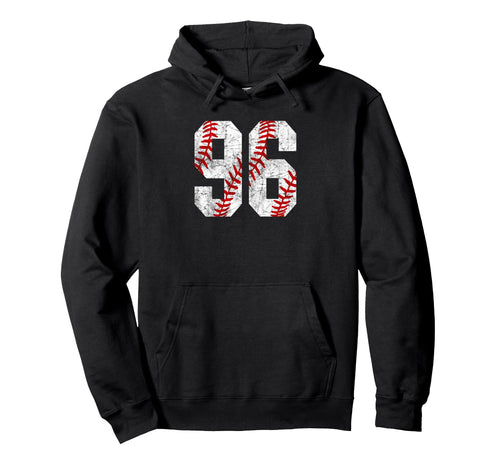 Distressed Baseball Number 96 Jersey Hoodie - Novelty Apparel for Adults - T-Shirt, Sweatshirt, Hoodie