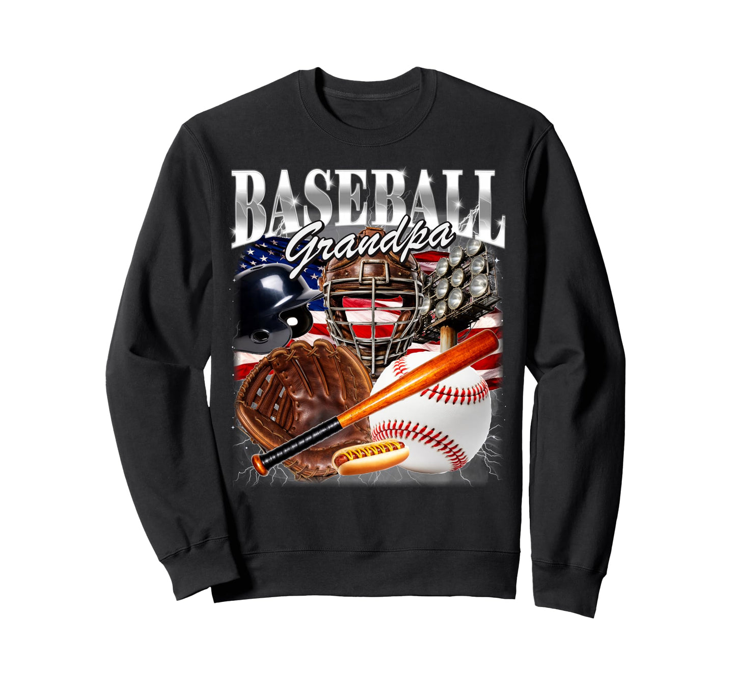 Baseball Grandpa Usa Flag 90S Pop Pop Sweatshirt - Unique Graphic Unisex - T-Shirt, Sweatshirt, Hoodie