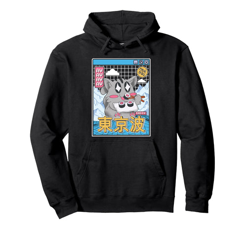 Happy Cat Eating Sushi Vaporwave Hoodie - Custom Art Print for Adults - T-Shirt, Sweatshirt, Hoodie