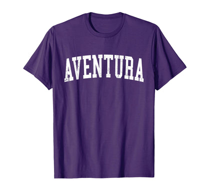 Aventura Fl Distressed White Varsity T-Shirt - Streetwear Style for Adults - T-Shirt, Sweatshirt, Hoodie