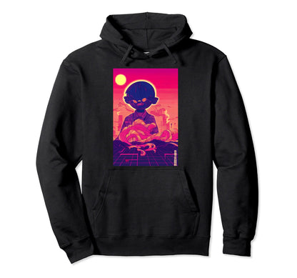 Scary Kawaii Cat Japanese City Hoodie - Casual Everyday Wear Men Women - T-Shirt, Sweatshirt, Hoodie