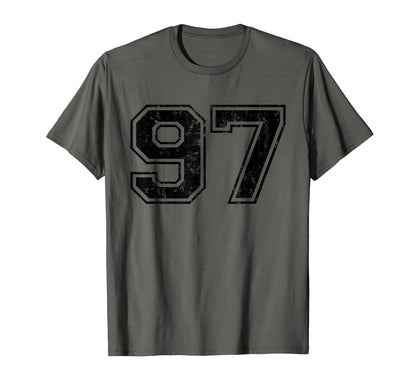Number 97 Varsity Distressed Sport T-Shirt - Trendy Graphic for Adults - T-Shirt, Sweatshirt, Hoodie