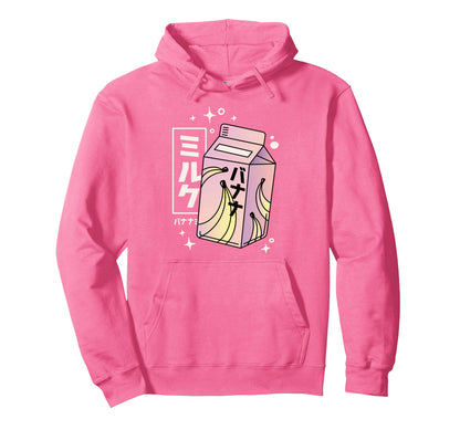 Kawaii Banana Milk Carton Japanese Hoodie - Fun Novelty Design Men Women - T-Shirt, Sweatshirt, Hoodie