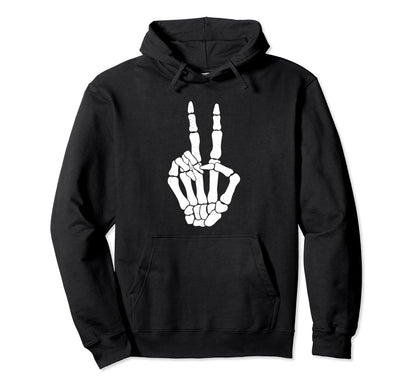 Skeleton Peace Sign Skeleton Halloween Hoodie - Streetwear Style Unisex - T-Shirt, Sweatshirt, Hoodie
