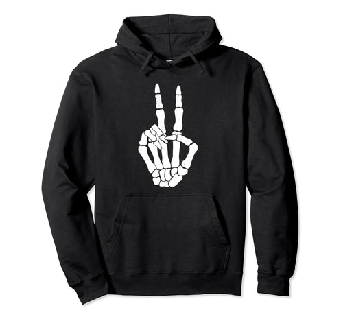 Skeleton Peace Sign Skeleton Halloween Hoodie - Streetwear Style Unisex - T-Shirt, Sweatshirt, Hoodie