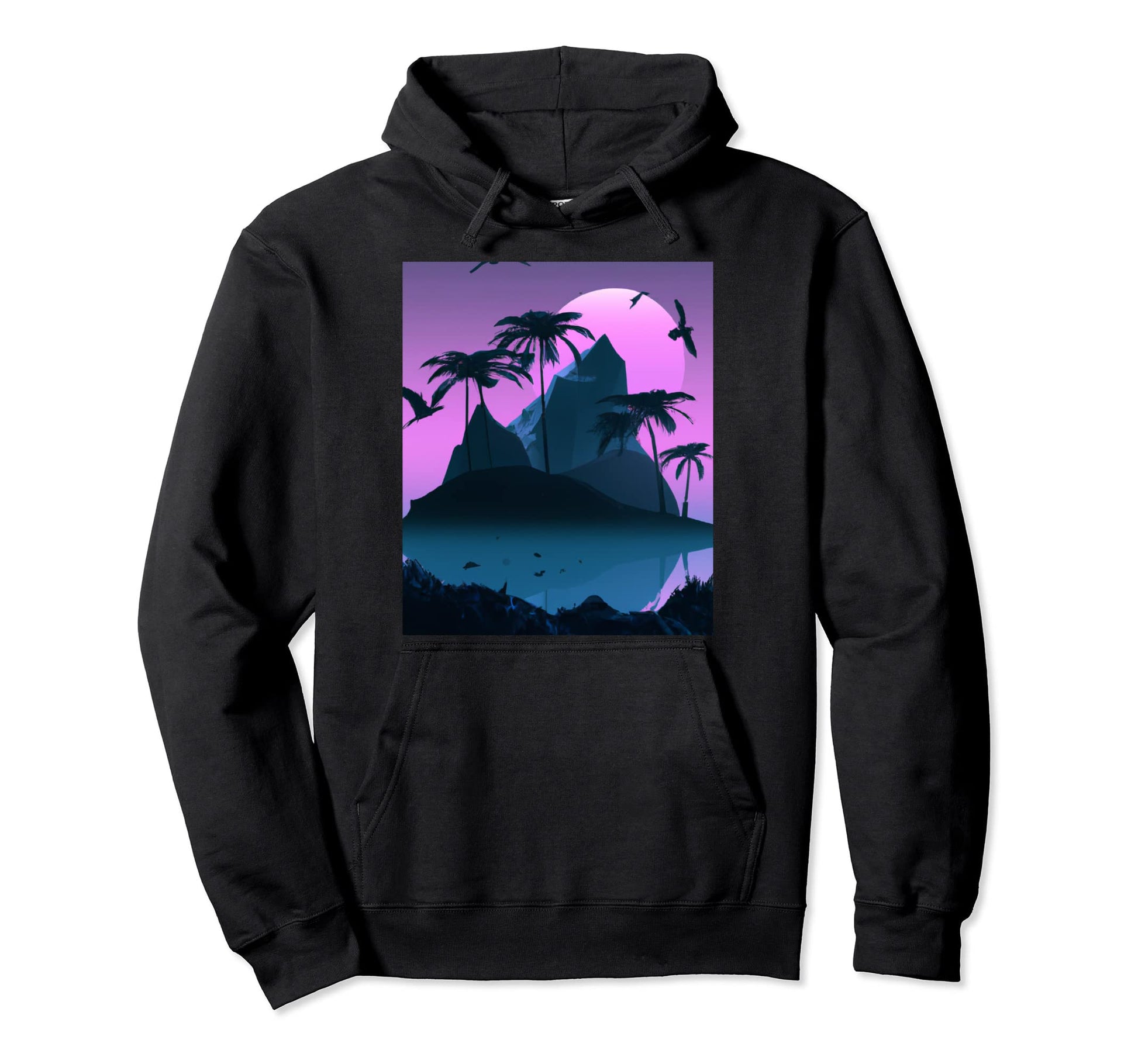 Vaporwave Aesthetic Tropic Island Palms Hoodie - Unique Graphic Unisex - T-Shirt, Sweatshirt, Hoodie