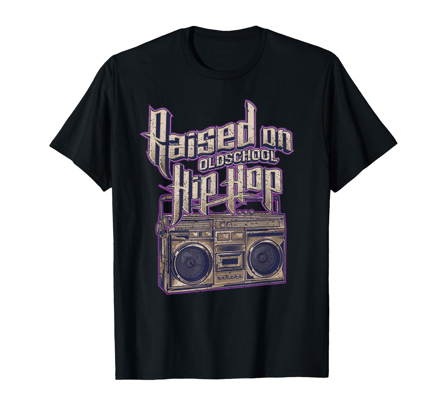 Raised Old School Hip Hop And Boombox T-Shirt - Fun Novelty Design Unisex - T-Shirt, Sweatshirt, Hoodie