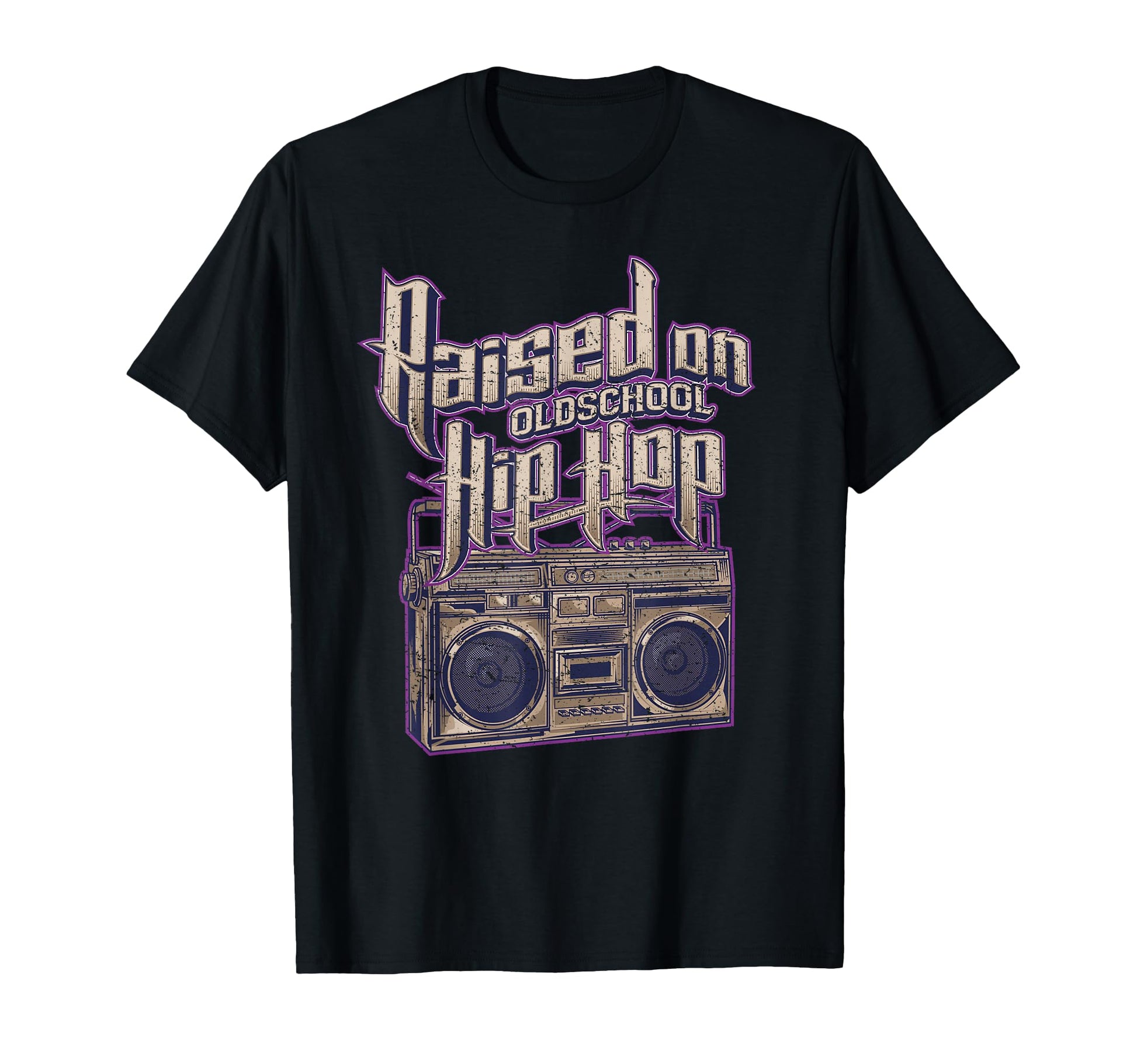 Raised Old School Hip Hop And Boombox T-Shirt - Fun Novelty Design Unisex - T-Shirt, Sweatshirt, Hoodie