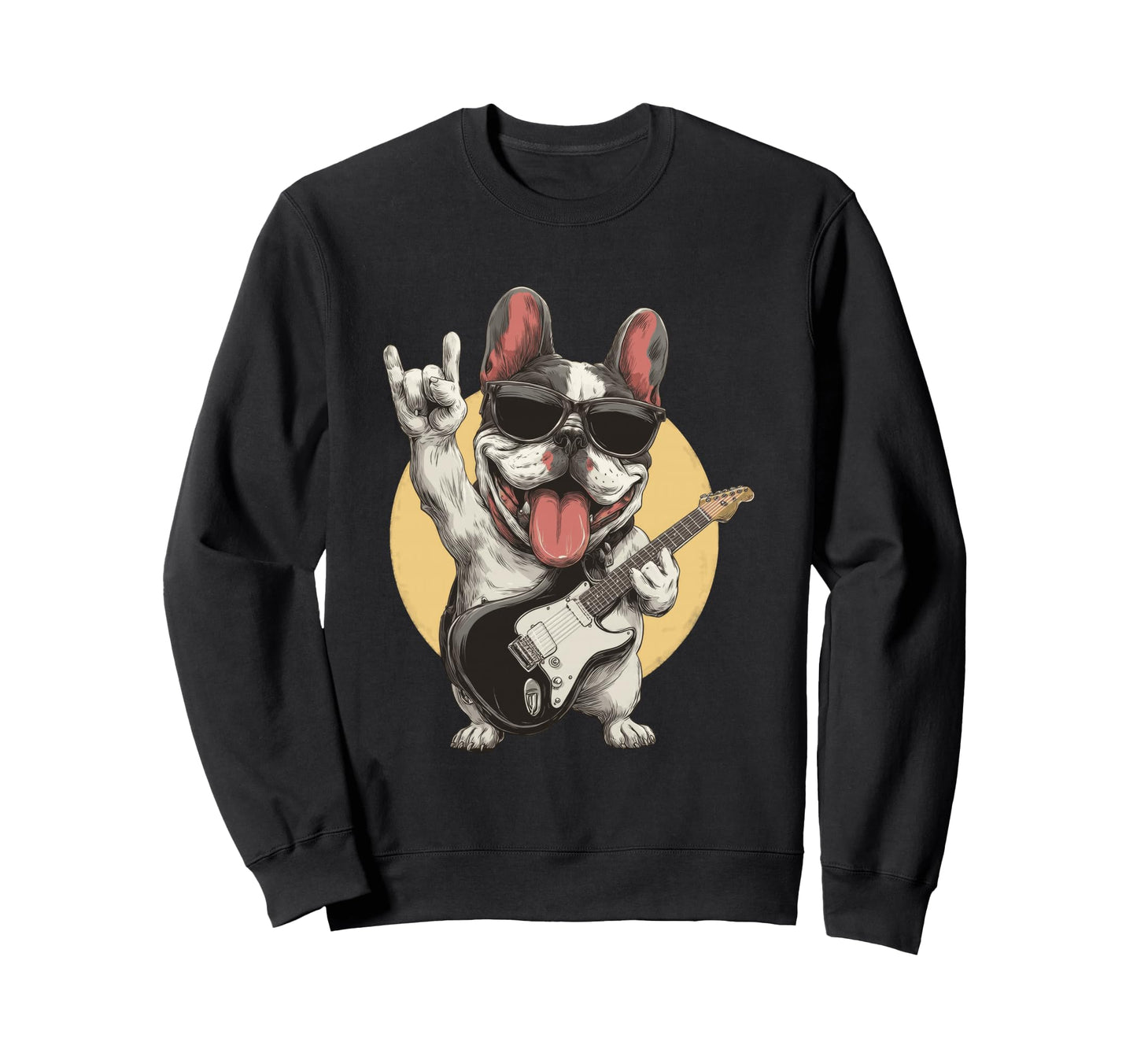 Funny French Bulldog Rock Music Sweatshirt - Trendy Graphic for Adults - T-Shirt, Sweatshirt, Hoodie