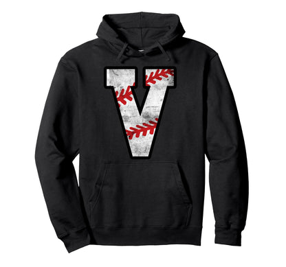 Distressed Baseball Letter V Hoodie - Custom Art Print Unisex - T-Shirt, Sweatshirt, Hoodie