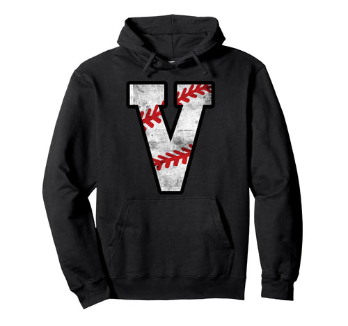 Distressed Baseball Letter V Hoodie - Custom Art Print Unisex - T-Shirt, Sweatshirt, Hoodie