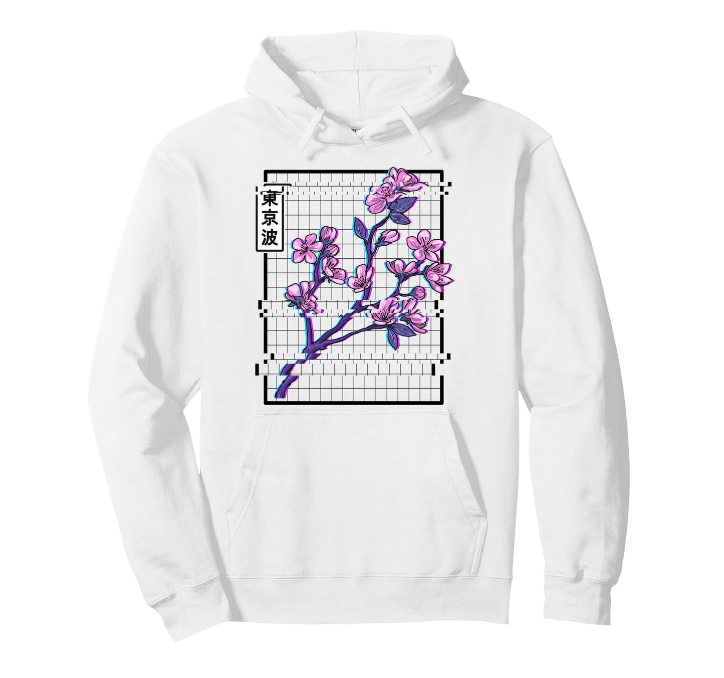Cherry Blossom Glitch Pastel Japan Hoodie - Fun Novelty Design for Adults - T-Shirt, Sweatshirt, Hoodie