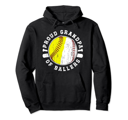 Proud Grandpa Ballers Softball Baseball Hoodie - Novelty Apparel Unisex - T-Shirt, Sweatshirt, Hoodie