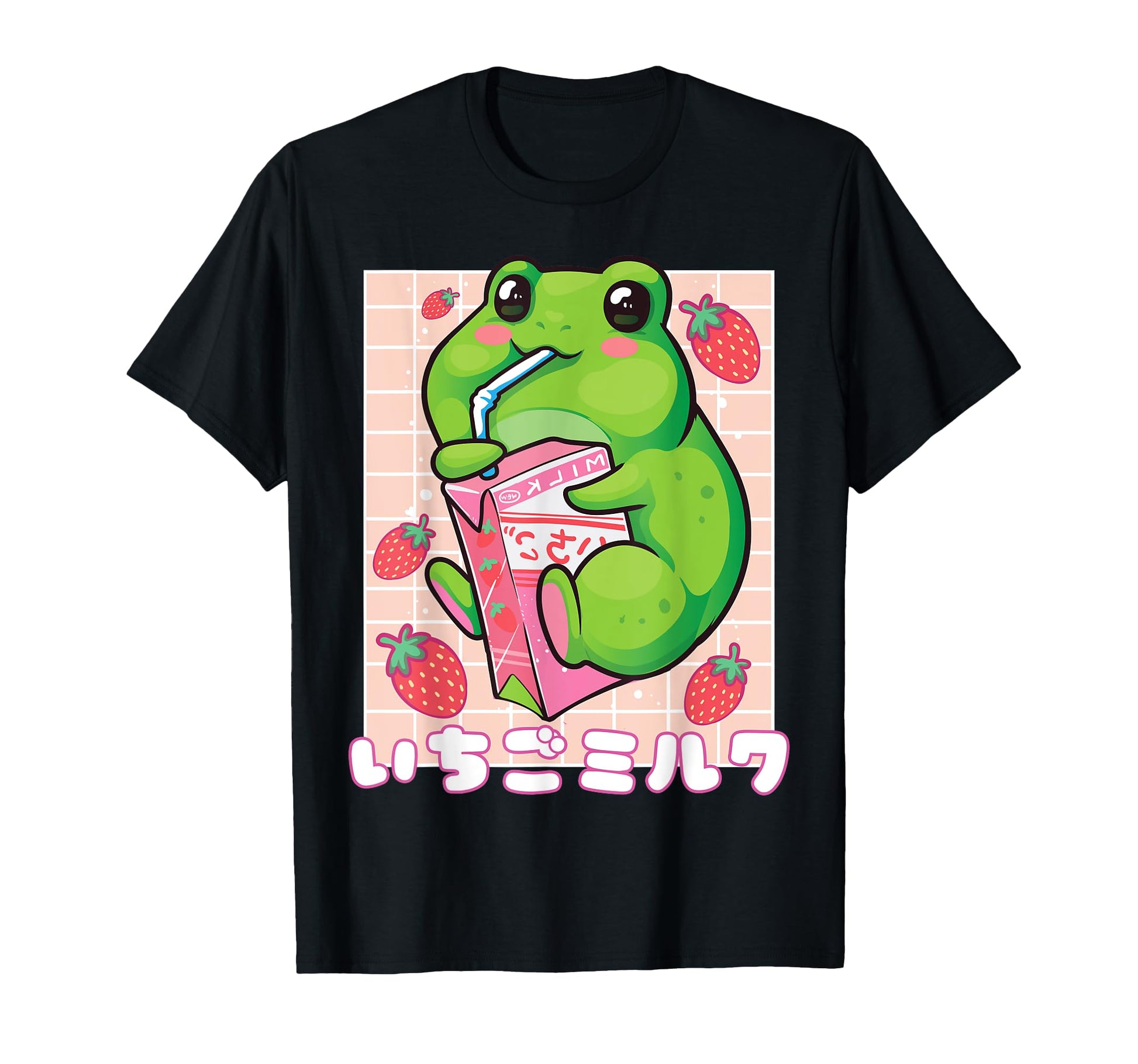 Kawaii Strawberry Milk Frog Aesthetic T-Shirt - Graphic Print Unisex - T-Shirt, Sweatshirt, Hoodie