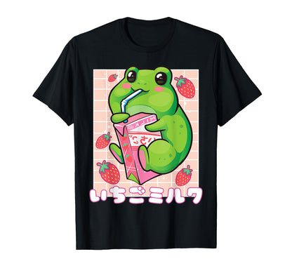 Kawaii Strawberry Milk Frog Aesthetic T-Shirt - Graphic Print Unisex - T-Shirt, Sweatshirt, Hoodie