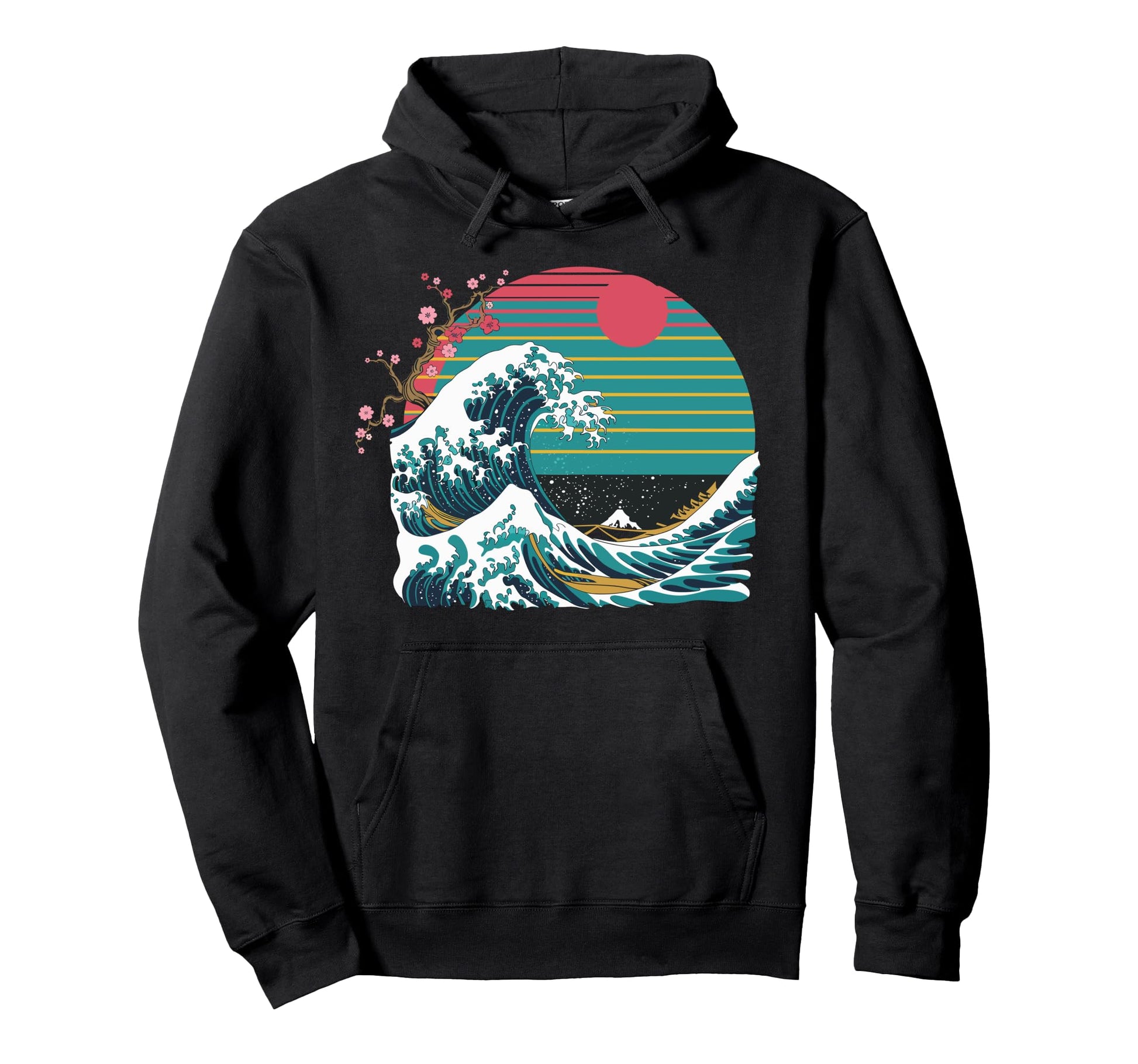 Big Wave Vaporwave Aesthetic 80S Hoodie - Casual Everyday Wear Unisex - T-Shirt, Sweatshirt, Hoodie