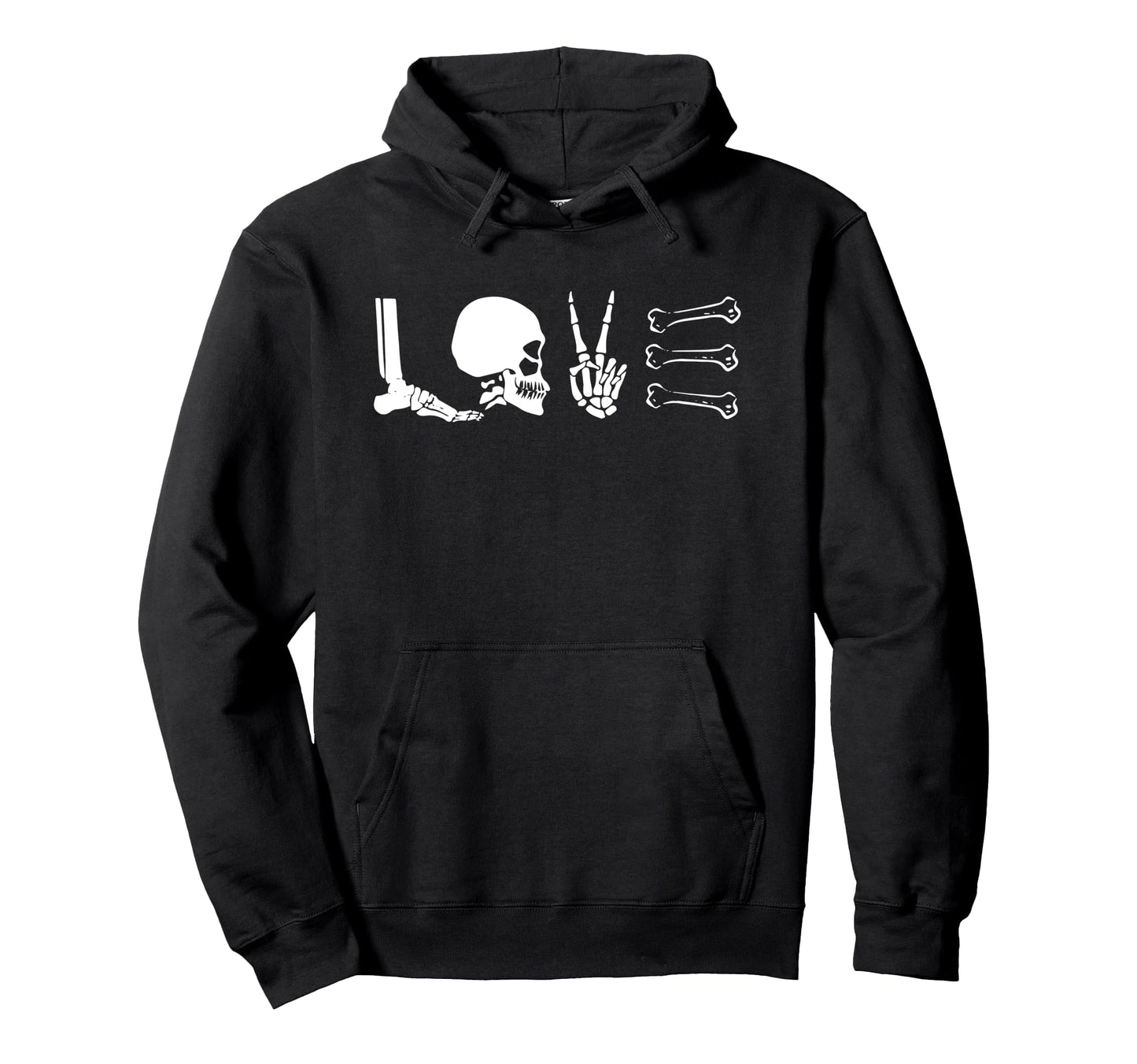 Skeleton Bones Love X Ray Skull Peace Hoodie - Novelty Apparel for Adults - T-Shirt, Sweatshirt, Hoodie