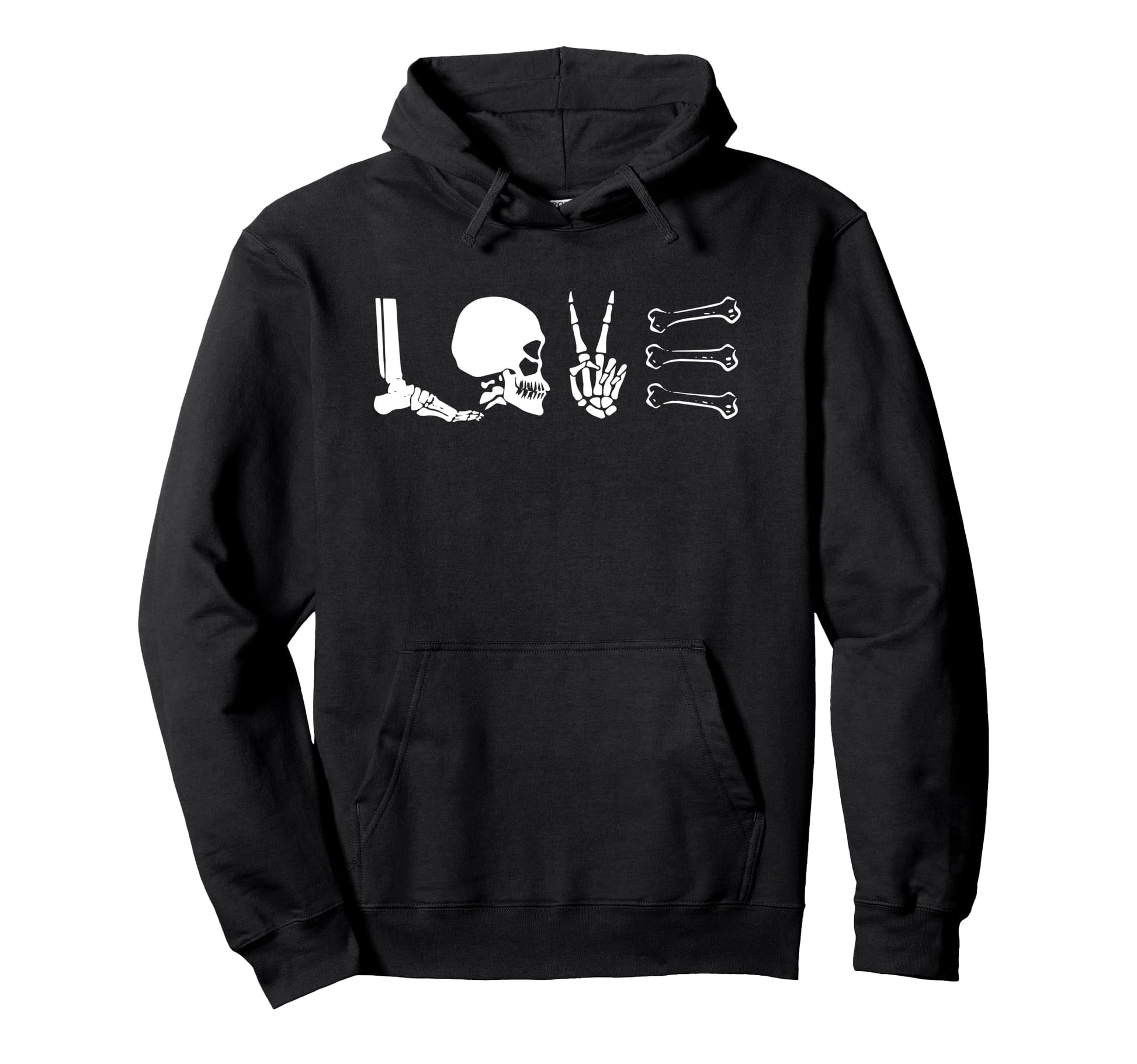 Skeleton Bones Love X Ray Skull Peace Hoodie - Novelty Apparel for Adults - T-Shirt, Sweatshirt, Hoodie