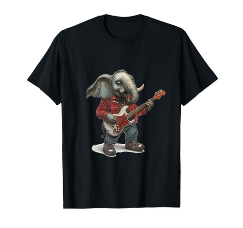 Rocking Elephant Playing Guitar Vibes T-Shirt - Minimalist Print for Adults - T-Shirt, Sweatshirt, Hoodie